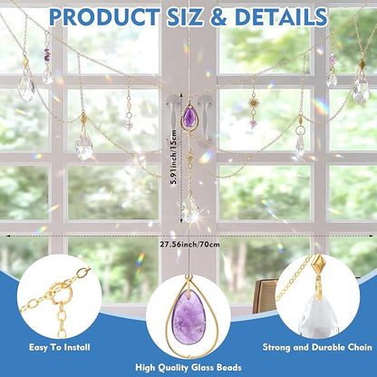 Domensi Crystal Sun Catcher for Windows Hanging Decor Colorful Crystal Suncatcher with Chain Pendant Ornaments Hanging Crystals Prism Rainbow for Indoor Outdoor Home Garden Wedding Party Decor Gifts