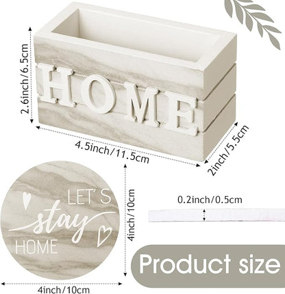 Queekay Coasters Set of 6 House Warming Gifts New Home Wooden Farmhouse Drink Coasters with Holder 4'' Funny Decoration for Kitchen Family Coffee Bar Tabletop Protection(Brown Marble)