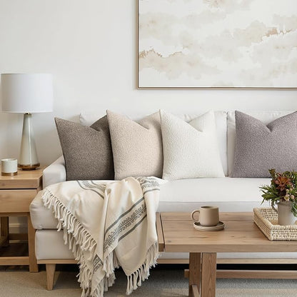 MIULEE Pack of 4 Decorative Textured Boucle Throw Pillow Covers 20x20 Inch Neutral Accent Solid Pillow Cases Soft Couch Cushion Covers for Modern Farmhouse Boho Chair Sofa Bed Livingroom Home Decor