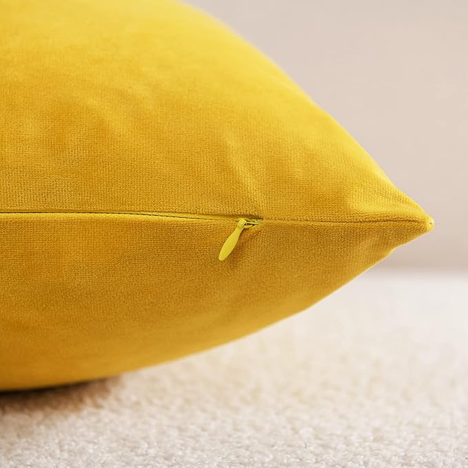 Couch Pillow Covers 22x22 Yellow: 2 Pack Cozy Soft Velvet Square Throw Pillow Cases for Farmhouse Home Decor