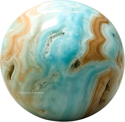 Amazing Gemstone Caribbean Calcite Crystal Ball with Stand - 1.5" Inches Crystal Sphere Meditation Balls for Witchcraft and Decorative Balls