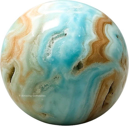 Amazing Gemstone Caribbean Calcite Crystal Ball with Stand - 1.5" Inches Crystal Sphere Meditation Balls for Witchcraft and Decorative Balls