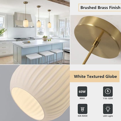 KCO Lighting Mid Century Modern White Oval Glass Gold Pendant Light Nordic 1-Light Brushed Brass Dining Pendant Lights Mini Globe Hanging Kitchen Island Lighting Fixtures