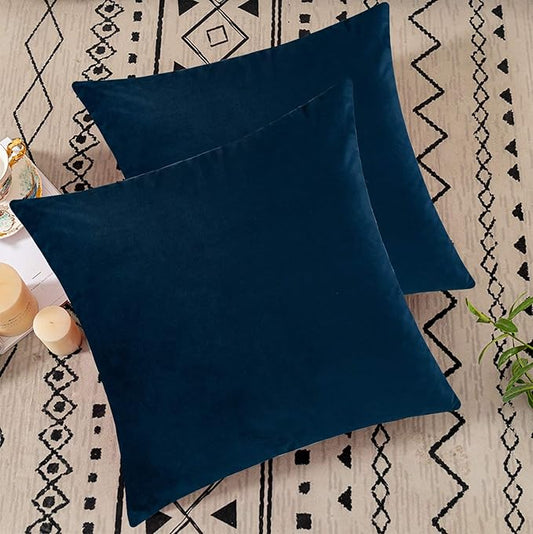 Jeneoo Comfy Soft Velvet Navy Throw Pillow Covers Decorative Solid Square Couch Cushion Cases for Bedroom Sofa Car Decor (Dark Blue, 18 x 18 Inches, 2 Pieces)