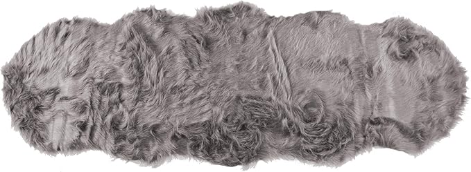 Luxe Gordon Faux Fur Rug with Soft and Fluffy Pile | Machine Washable Living Room Rug with Anti-Slip Backing | Cruelty-Free Area Rugs for Office or Bedroom, Grey, 2 ft x 6 ft