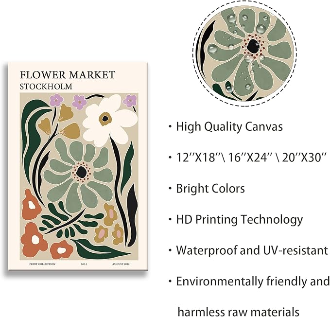 Zzuyi Flower Market Poster,Botanical Prints,Green Flower Prints Anthropologie art for Bathroom,Aesthetic Decor-16x24