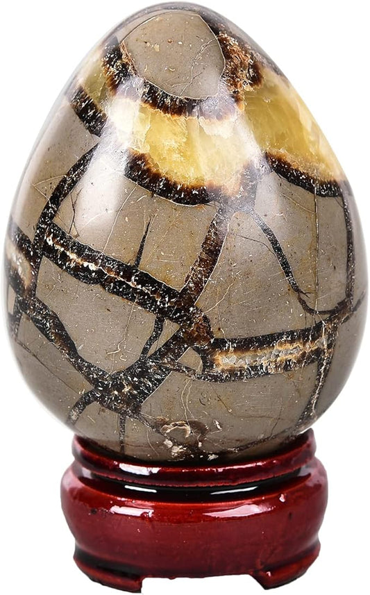 AMOYSTONE Natural Septarium Quartz Crystal Egg with Base for Healing Reiki Single 2.5-3", for Healing Reiki Witchcraft Meditation