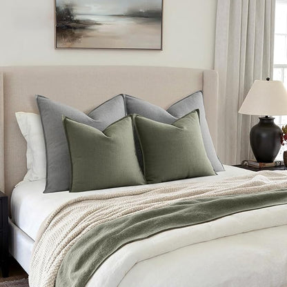 MIULEE Euro Sham Pillow Covers for Bed 24x24, 2 Pack Grey Thick & Textured Decorative Throw Pillow Covers, Neutral Linen Cushion Cases, Modern Farmhouse Home Decor, No Filling