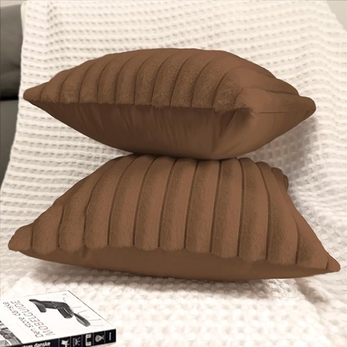 2 Pack 16x16 Pillow Cover Velvet Pillow Covers, Faux Fur Square Throw Pillow Covers for Living Room Decorations Throw Pillow Case, Throw Pillow Cover Cushion Cover for Sofa Bedroom Car, Brown