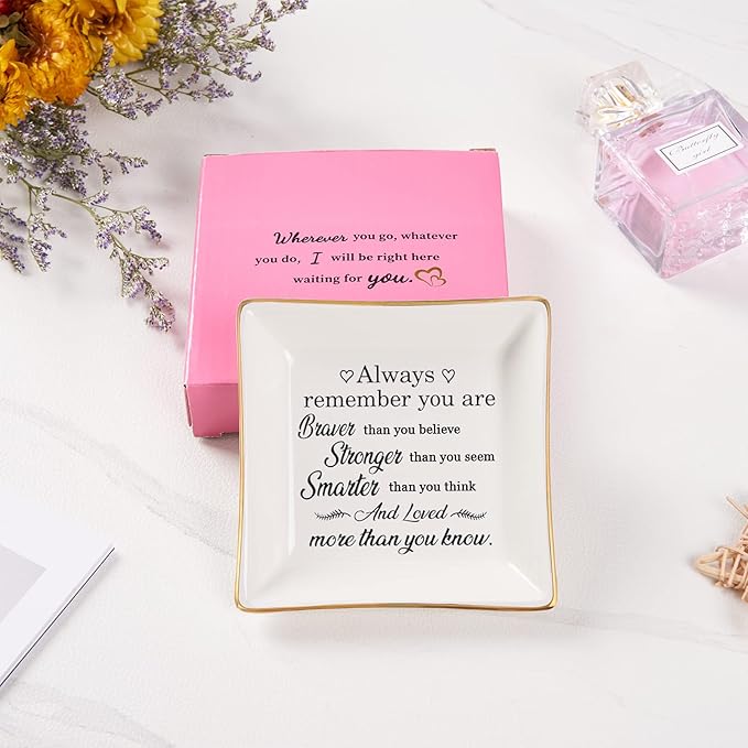 Inspirational Gifts for Women Trinket Dish with Positive Quotes - Always Remember You are Braver Stronger Smarter Than You Think, Motivational Gifts for Women Encouragement Cheer Up Gift