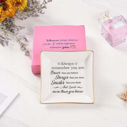 Inspirational Gifts for Women Trinket Dish with Positive Quotes - Always Remember You are Braver Stronger Smarter Than You Think, Motivational Gifts for Women Encouragement Cheer Up Gift