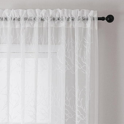 VISIONTEX Sheer Curtains 108 inch Length 2 Panels Set Decorative White Coral Embroidery Rod Pocket Embroidered Semi Sheer Window Drapes for Living Room and Bedroom 54 x 108 Inches