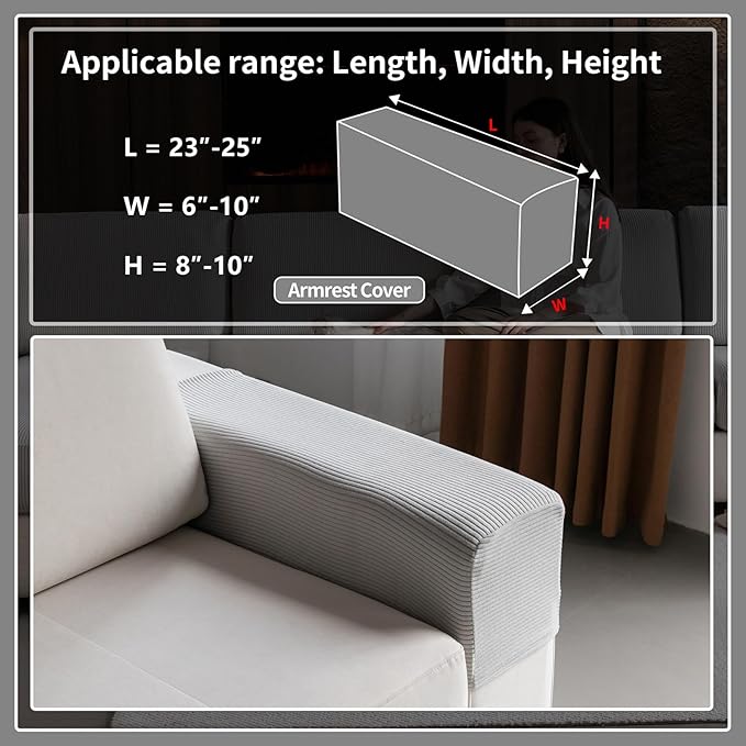 Sectional Couch Covers, Wear Resistant Stretch Sofa Covers Washable Soft Couch Cushion Covers Anti Slip Furniture Protector Sofa Slipcovers for Pets (1 Piece Armrest Sofa Cover, Light Gray)
