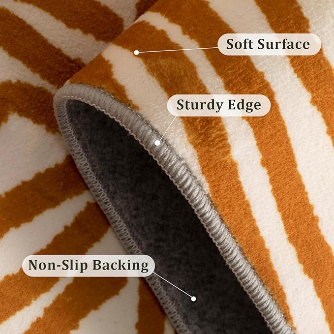 YIHOUSE Orange Rug for Living Room, 5×7 Modern Abstract Area Rug, Geometric Contemporary Wave Striped Rugs for Playroom Nursery, Washable Nonslip Large Rug for Bedroom Dining Room