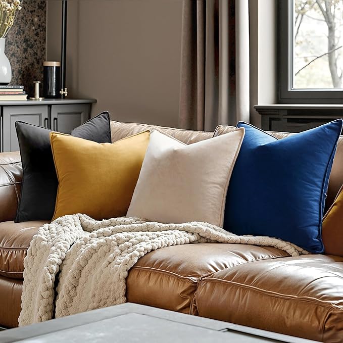 MIULEE Pack of 2 Navy Blue Decorative Velvet Throw Pillow Cover Soft Pillow Cover Soild Square Cushion Case for Sofa Bedroom Car 18x 18 Inch 45x 45cm