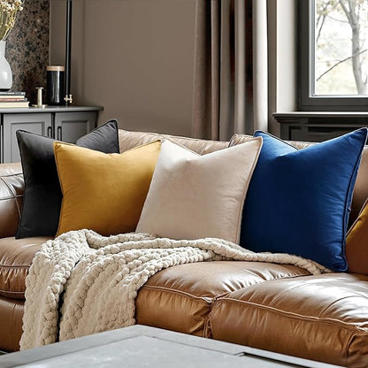 MIULEE Pack of 2 Navy Blue Decorative Velvet Throw Pillow Cover Soft Pillowcase Solid Square Cushion Case for Sofa Bedroom Car 16x16 Inch