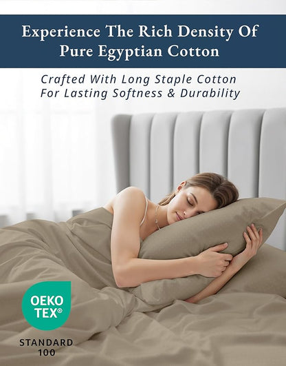 100% Egyptian Cotton Sheets King Size– Silky Sateen Weave for All Season Comfort, 15" Deep Pocket King Sheet Set, OEKO-TEX Certified, Fade Resistant, Durable Hotel Comfort at Home -Swiss Dot Taupe