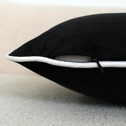 LIGICKY Long Lumbar Pillow Cover 14x36 inch Black Velvet White Rope Edging Throw Pillow Covers Decorative Rectangular Body Pillow Case Accent Textured Cushion Cover for Bed Couch (Cover Only)