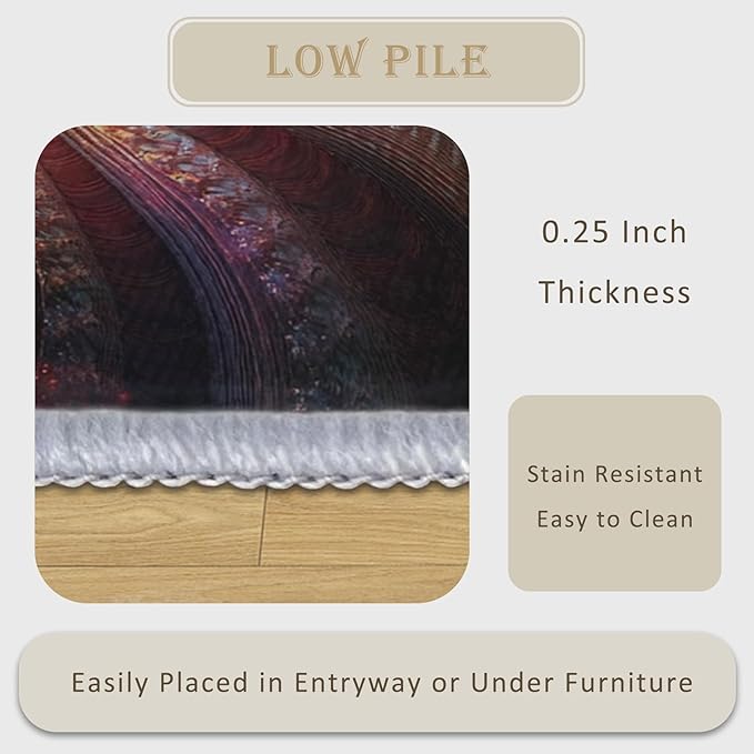 Abstract Rug 7x10, Washable Psychedelic Swirl Rugs for Living Room Bedroom, Fractal Spiral Area Rug for Home Decor, Non Slip Backing Floor Carpet with Gripper - 7 x 10 ft