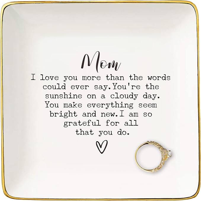 Mother's Day,Birthday Wedding Christmas Gifts for Mother-Thank You Gifts for Mom New Mommy,Mother-in-Law,Bonus Mom,Mama Appreciation Present-Ceramic Jewelry Tray Trinket Holder Ring Dish