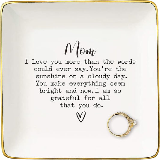 Mother's Day,Birthday Wedding Christmas Gifts for Mother-Thank You Gifts for Mom New Mommy,Mother-in-Law,Bonus Mom,Mama Appreciation Present-Ceramic Jewelry Tray Trinket Holder Ring Dish