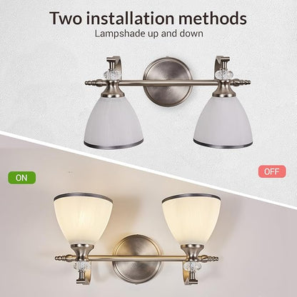 ANDY STAR Brushed Nickel Vanity Light, 2-Light Bathroom Light Fixtures with Milky White Bell-Shape Glass Shades, Eye-Friendly Bathroom Wall Lamp for Mirror, Kitchen, Bedroom, Hallway