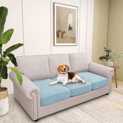 hyha Individual Couch Cushion Covers, Stretch Magic Sofa Seat Cushion Covers Washable, Dog Couch Sofa Slipcover for Pets, Kid with Elastic Bottom(3PC, Lake Blue)