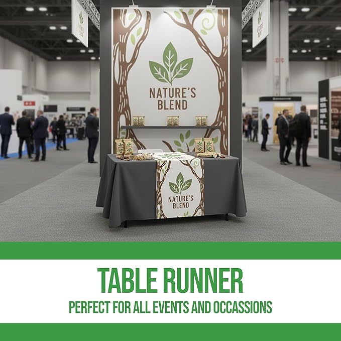 Custom Table Runner (12”x72” to 36”x72”) by BCB Print | Personalize with Business Logo/Image/Text | Trade Shows, Events & Weddings | HD Printed Custom Table Sign | Express Dispatch+Ship | Made in USA