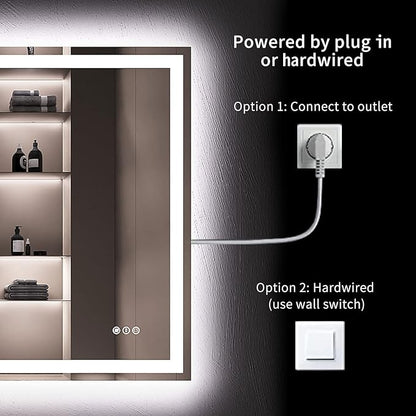 LOAAO 36X36 LED Bathroom Mirror with Lights, Anti-Fog, Dimmable, Backlit + Front Lit, Lighted Bathroom Vanity Mirror for Wall, Memory Function, Tempered Glass, Safe to Use, ETL Listed