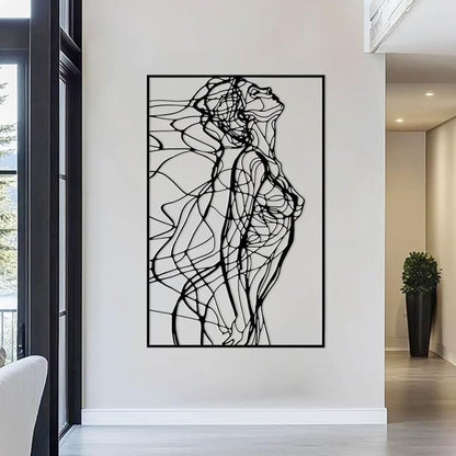 BIANGING Modern Woman Face Metal Wall Decor, Abstract Woman Face Metal Wall Decor, Abstract Female Line Wall Art, Minimalist Line Wall Art for Bathroom Living Room Bedroom (White, 48"x32"/121x81cm)