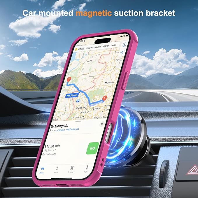 Compatible with iPhone 17 Pro Case with Invisible Magnetic O-Ring Stand Military-Grade Translucent Phone Case for iPhone 17 Pro 6.3" [Compatible with Mag-Safe][Great Grip Feeling], Rose