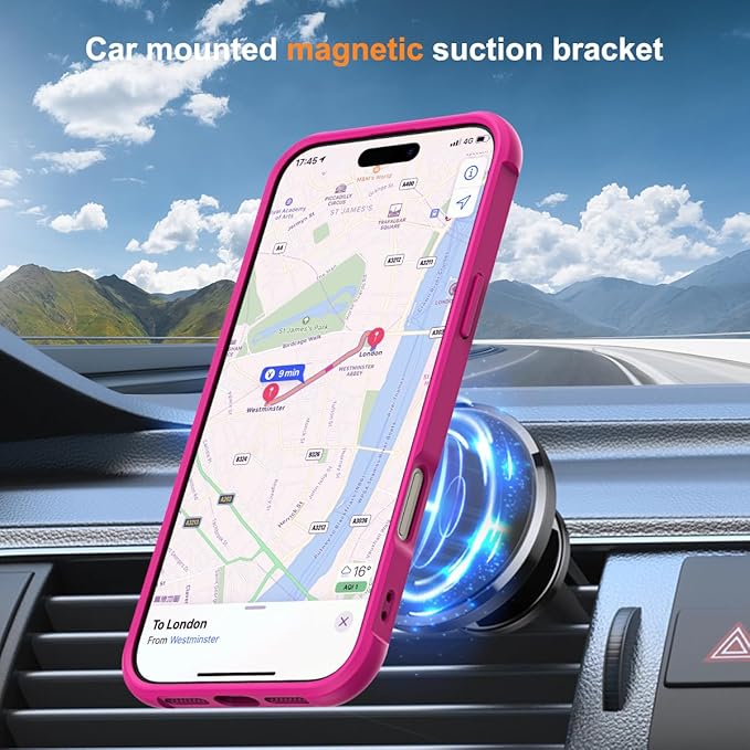 Compatible with iPhone 16 Pro Case with Invisible Magnetic O-Ring Stand Military-Grade Translucent Case for iPhone 16 Pro 6.3" [Compatible with Mag-Safe][Great Grip Feeling], Rose