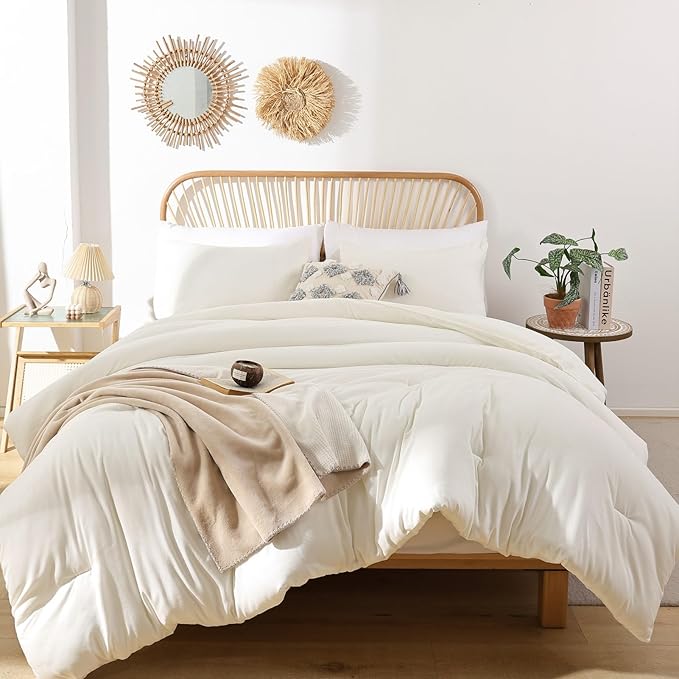 ROSGONIA King Size Comforter Set Ivory, 3pcs (1 Boho Comforter & 2 Pillowcases) All Season Bedding Soft Lightweight Bedspread Cozy Blanket Quilt