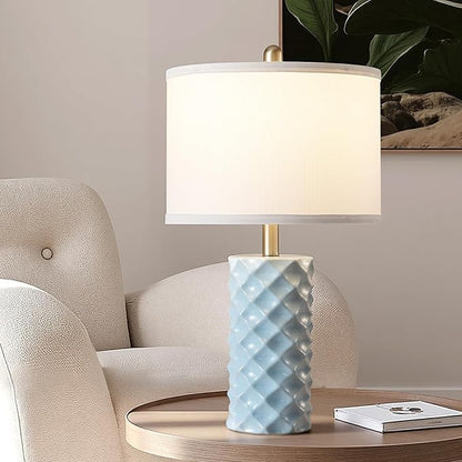 Sky Blue & Star Diamond Ceramic Table Lamps (Set of 2) - 23" Luxe Modern Bedside Lamps for Nightstand,bedrooms, Living Rooms, or entryways & Rotary Switch,No Bulbs