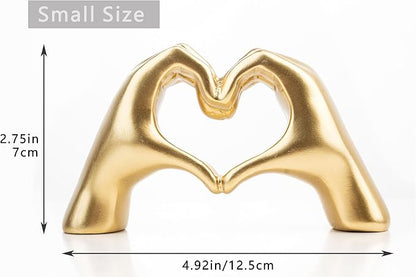 Small Heart Hands Sculpture Decor for Living Room Bedroom Bookshelf Coffe Table and Office Display, Love Finger Statue Modern Aesthetic Home Decor, Unique Gift for Wedding Christmas Birthday (Gold)