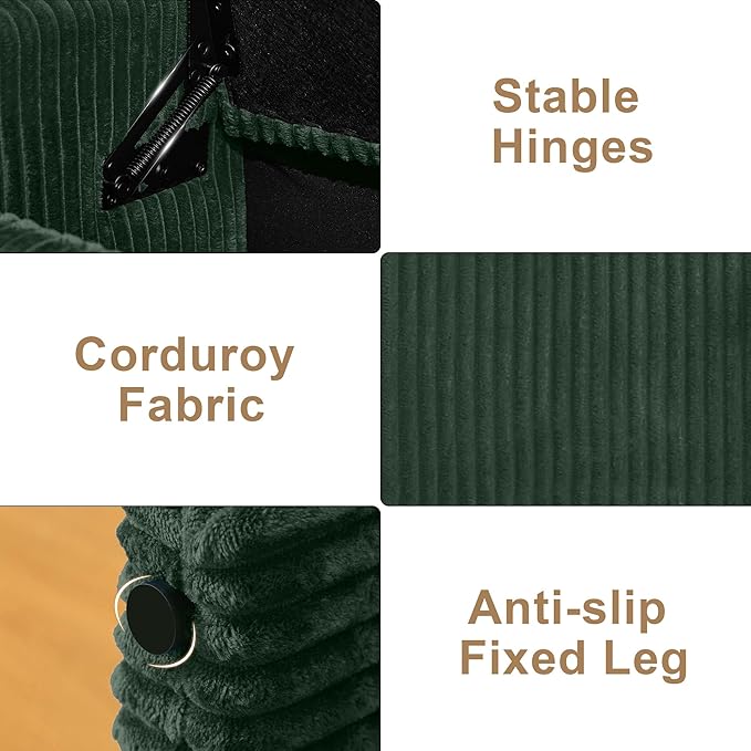 44" Storage Ottoman Bench, Upholstered End of Bed Storage Benches, Rectangle Ottoman with Storage for Bedroom, Entryway, Corduroy Green