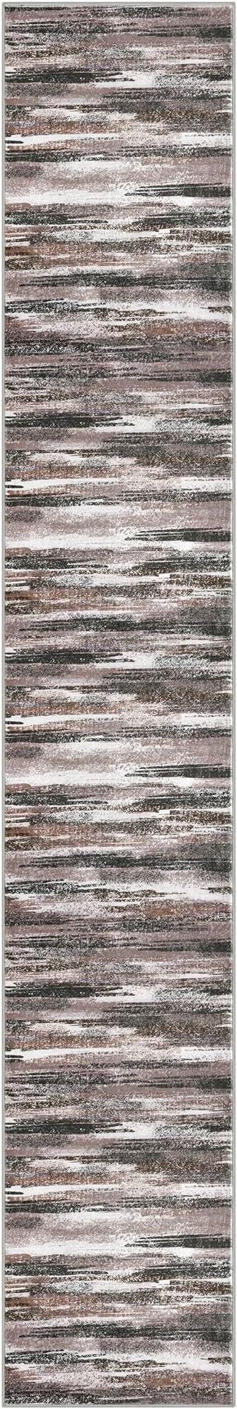 Modern Abstract Runner Rug 2.6x16, Dark Light Brown White Washable Long Kitchen Runner Non-Slip Soft Hallway Rug Runner Thin Print Faux Wool Carpet for Entryway Bedroom Laundry Room Indoor