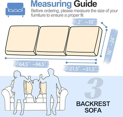 Large Backrest Cushion Covers Super Stretch Backrest Covers for 3 Cushion Couch Sofa, Couch Back Cushion Covers Featuring with Chenille Yarn (Softer Version, 3PC, Beige)