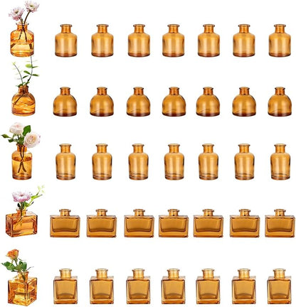 Glass Bud Vases in Bulk: Glasseam Brown Mini Flower Vases for Centerpieces Set of 40 Modern Decor Small Vase for Flowers Cute Decorative Wedding Table Centerpice for Dining Room Decoration
