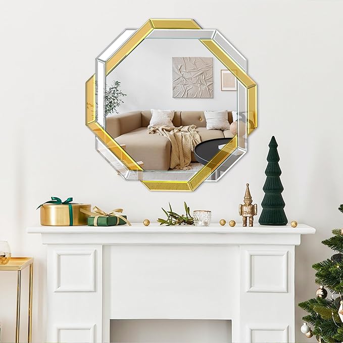 Bathroom Mirror Gold - 30”X30” Wall Mirrors Decorative, Beveled Edge Frameless Mirror for Wall Bathroom, Vanity Room, Bedroom, Living Room and Enterway