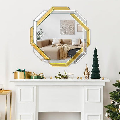 Bathroom Mirror Gold - 30”X30” Wall Mirrors Decorative, Beveled Edge Frameless Mirror for Wall Bathroom, Vanity Room, Bedroom, Living Room and Enterway