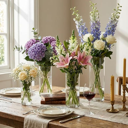 48 Pack Glass Cylinder Vases 4,6,8,10 Inch Multi-Use Flower Vases & Hurricane Floating Candle Holders for Wedding Table Centerpieces, Home Decor & Party Decorations