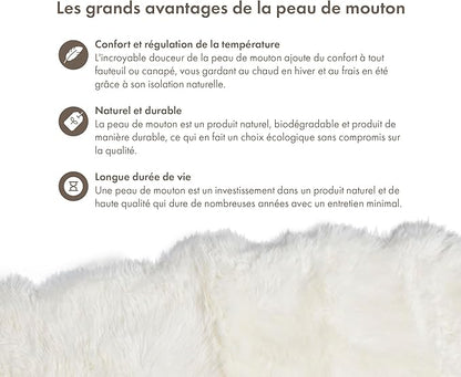 Real Sheepskin Rug 2x6 ft | Sheepskin Rugs for Living Room and Sofa | Bedside Rugs for Bedrooms | Large Fluffy Rug is Breathable & Heat-regulating in Color White