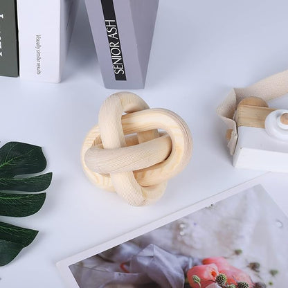 Jlong Wood Knot Decor, 3-Link Wood Chain Link Coffee Table Decor, Small Shelf Decor Accents, Hand Carved Modern Farmhouse Boho Wooden Knot Decorative Chain Wood Decor for Living Room Bedroom Office