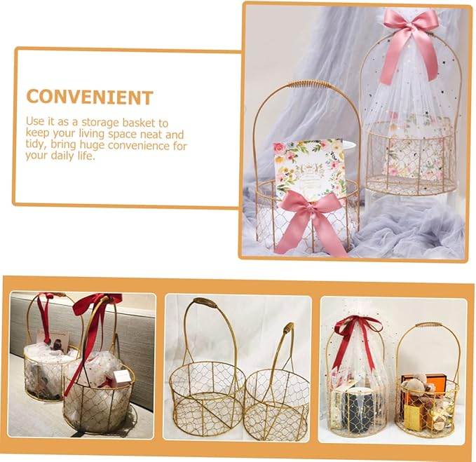 Round Iron Wire Basket with Handle Versatile Storage for Wedding Decorations Home Organization and Party Favors Housewarmings and Special Occasions