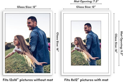 Americanflat 12x16 Picture Frame with Polished Plexiglass - Use as 8x12 Frame with Mat or Display 12x16 Photo Without Mat - Streamline Collection - Thin Border Picture Frames for Wall - White