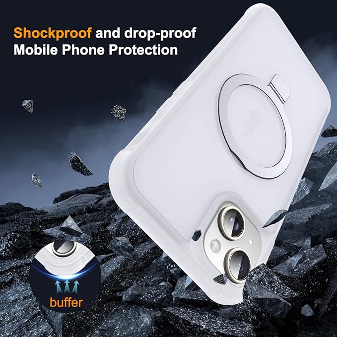 Compatible with iPhone 13 Case & iPhone 14 Case with Invisible Magnetic O-Ring Stand Phone Case for iPhone 13 & 14 6.1" [Compatible with Mag-Safe][Great Grip Feeling],Translucent