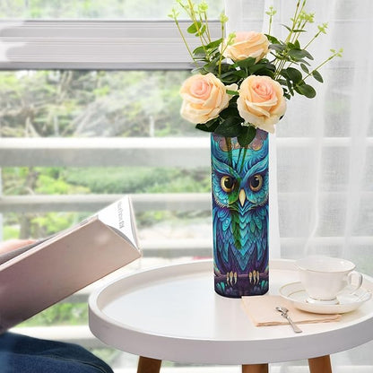 Abstract Blue Owl Flower Vase Non Breakable Clear Plastic Vases Desk Decorative Home Wedding Decor for Bedroom Living Room