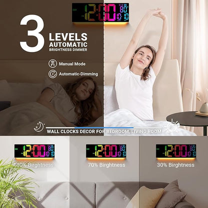16.5" Large Digital Wall Clock: 11 RGB Colors Wall Mount Decor Clock for Living Room Bedroom Office Classroom, House Warming Gifts New Home Decor, for Men Women Khaki
