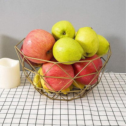 IBWell Geometric Metal Wire Fruit Bowl, Iron Arts Fruit Storage Baskets (Gold, Large)